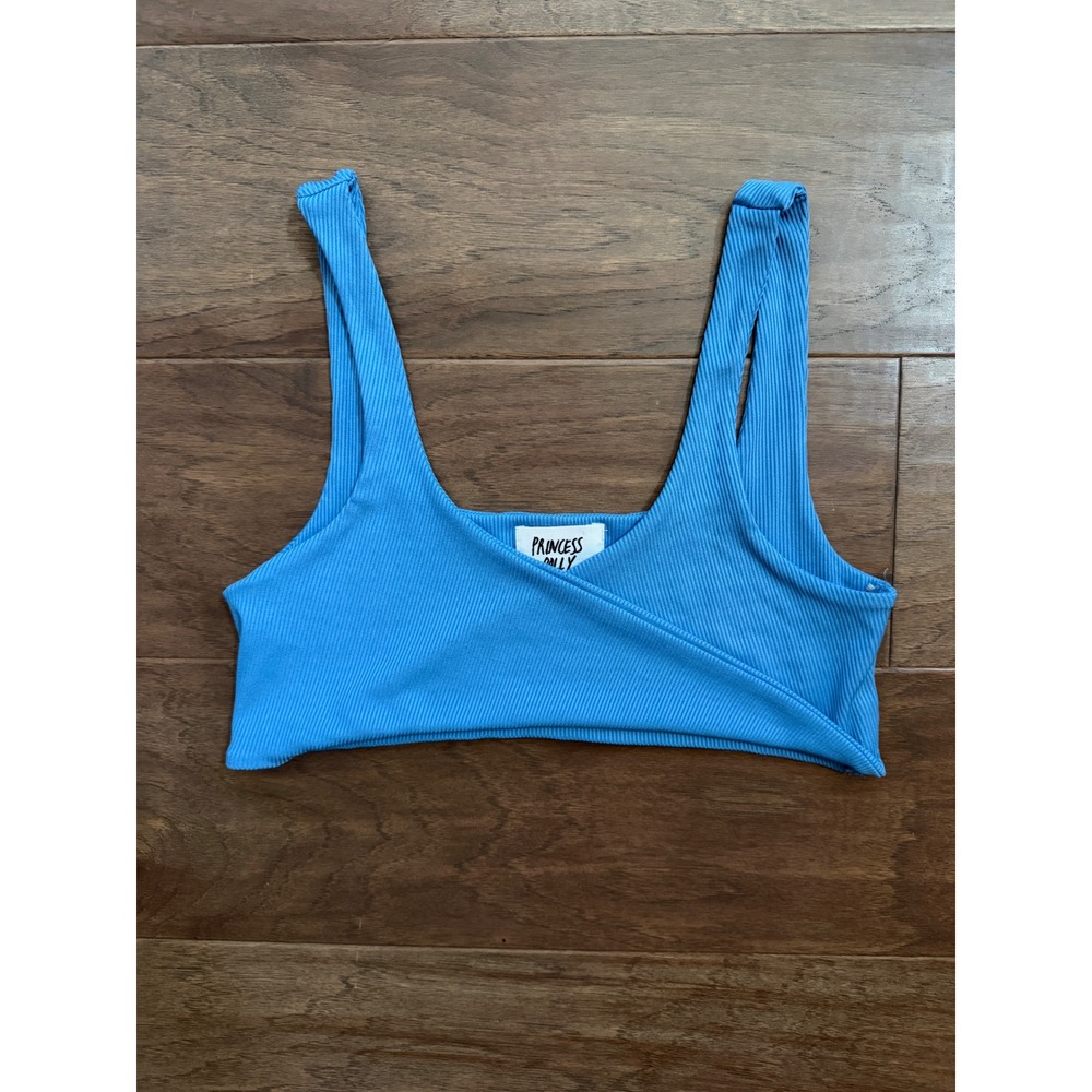 Princess Polly Blue Ribbed‎ Wrap Front Crop Top Sleeveless Womens Size 4 US